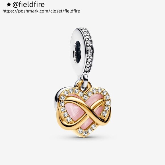 Pink and Rose Gold Heart Charm for Pandora Bracelets - Picture 1 of 3